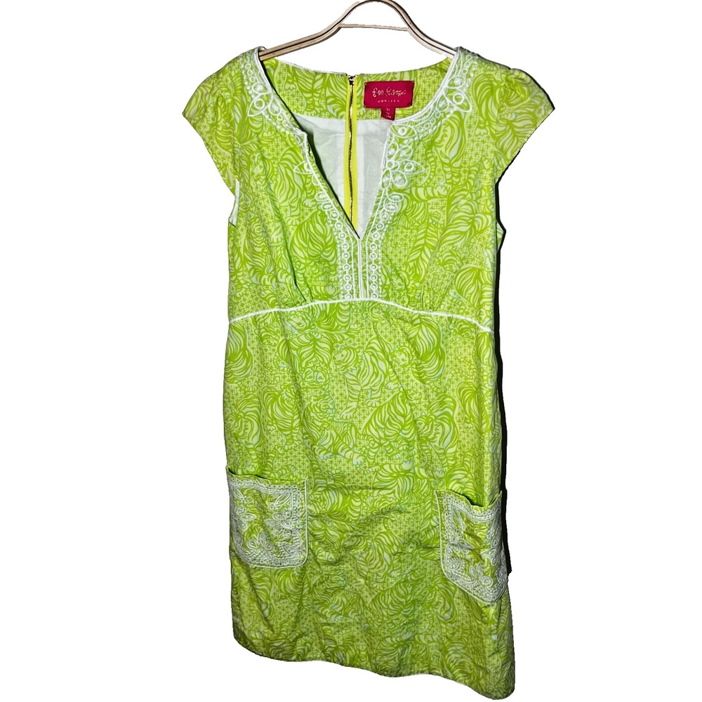 Lilly‎ Pulitzer Jubilee Tori Poplin Shift Dress Size 10 Green Caged Tiger Cotton